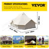 VEVOR 6m Bell Tent 19.7x13.1x9.8 ft Yurt Beige Canvas Tent Cotton Glamping Tents