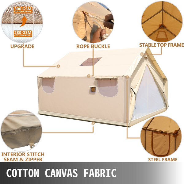 VEVOR Large Canvas Tent 12x14ft, Wall Tent with PVC Storm Flap