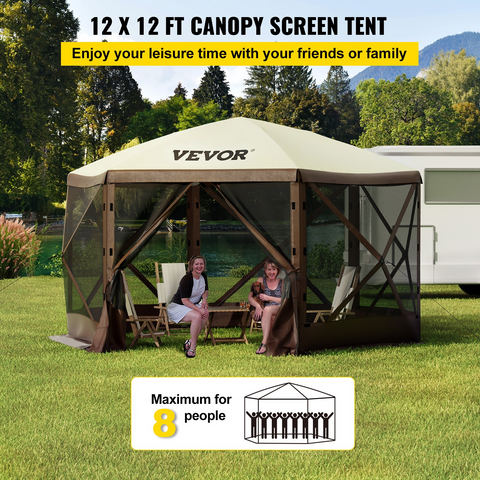 VEVOR Camping Gazebo Screen Tent, 12*12ft, 6 Sided Pop-up Canopy Shelter Tent